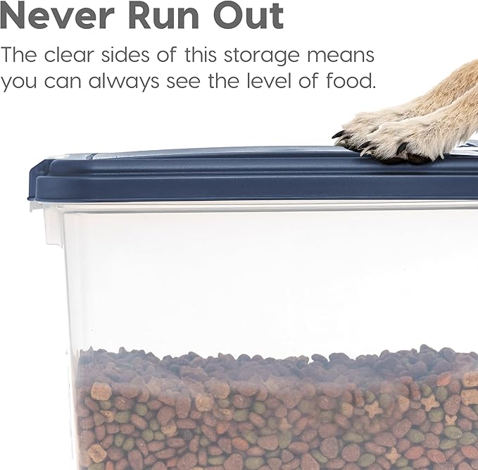 IRIS USA Airtight Dog Food Storage Container, Up to 40 lbs, Attachable Wheels, For Dog Cat Bird and Other Pet Food Storage Bin, Keep Fresh, Translucent Body, Easy Mobility, Navy