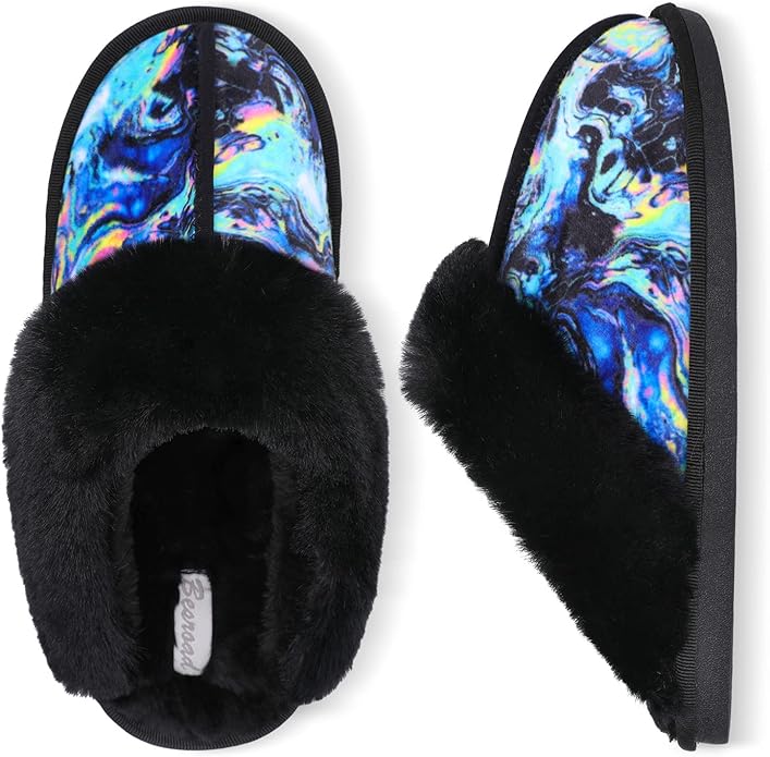 Besroad Winter Fuzzy House Slippers Sandals Plush Faux Fur Fluffy Flats Slippers Warm Slide Shoes for Women
