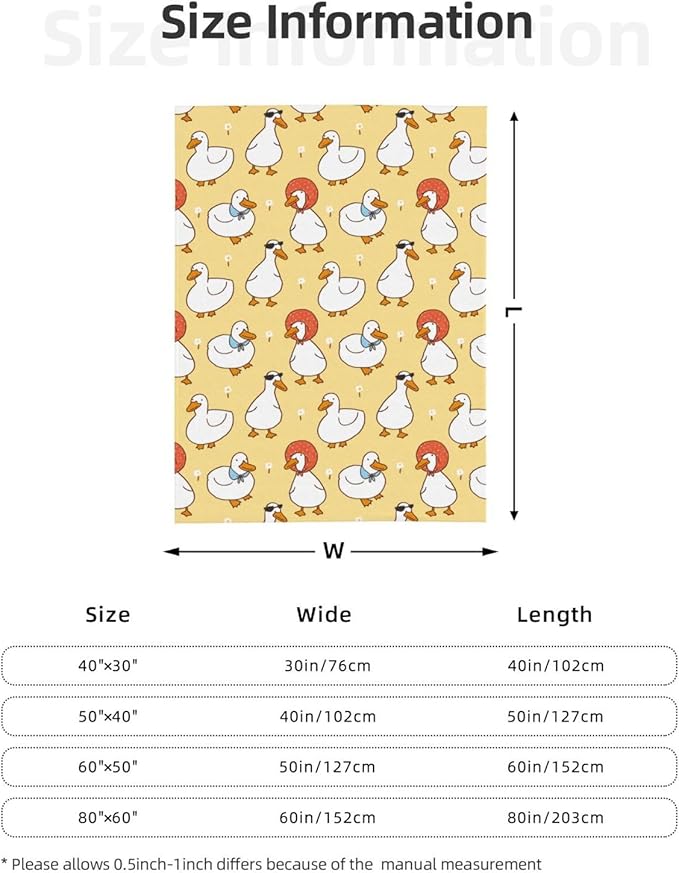 Kids Cute Ducks Print Blanket Throw 60"x50", Cozy Lightweight Plush Flannel Blanket, Soft Warm Decorative for Kids Women