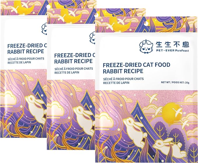 Freeze-Dried Cat Food, 97% Raw Meat 60% High Protein, Grain-Free Cat Food Topper, Health Dry Cat Food (Rabbit Recipe - 2.1 Ounce)