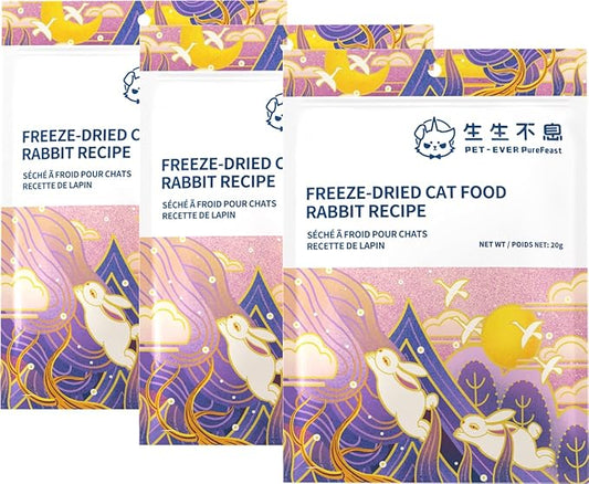 Freeze-Dried Cat Food, 97% Raw Meat 60% High Protein, Grain-Free Cat Food Topper, Health Dry Cat Food (Rabbit Recipe - 2.1 Ounce)