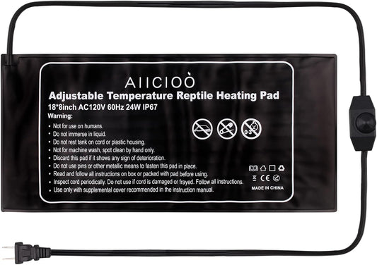 Aiicioo Reptile Heating Pad 24W - Reptile Heat Mat Pad for Bearded Dragon Leopard Gecko Hermit Crab Heater for 40 Gallon Reptile Tank