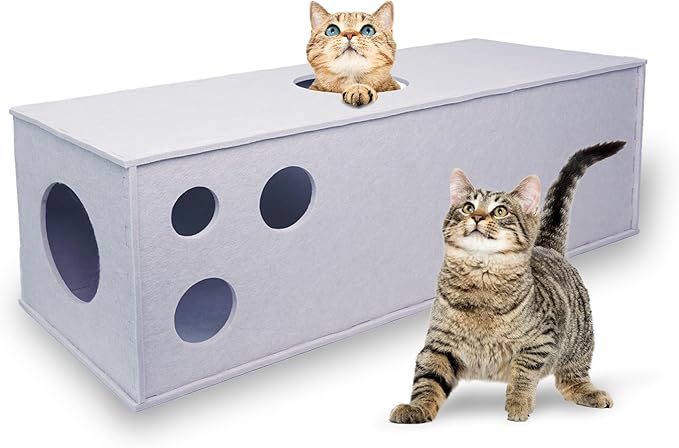 Meeyoview Cat Tunnel, Felt Cat Tunnels for Indoor Cats, Peekaboo Cat Hideaway Cave, Straight Cat Tunnel Bed, Interactive Cat Cube Toys for Small Medium Large Cats