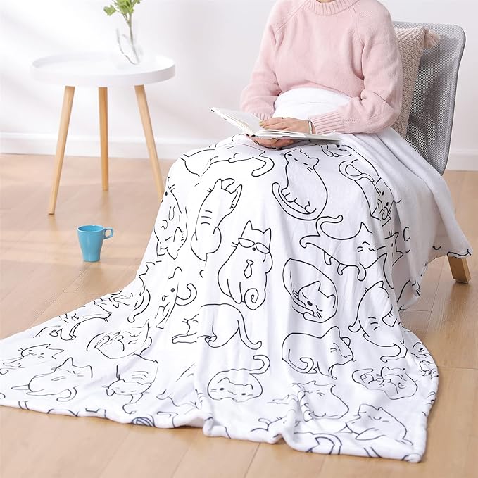 Sviuse Cat Blanket Twin Size Black and White Cats Pattern Throw for Women Girls Kitty Lovers Cat Mom (60" X 80", Cat 2)