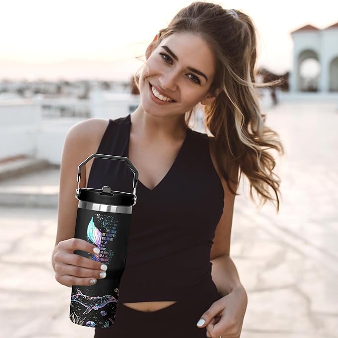 30 Oz Mermaid Tumbler with Handle and Straw, Mermaid Cups Insulated Mermaid Coffee Mug, Double Wall Stainless Steel Mermaid Mug, 30 Oz Leak Proof Mermaid Coffee Cup and Mermaid Gifts for Women