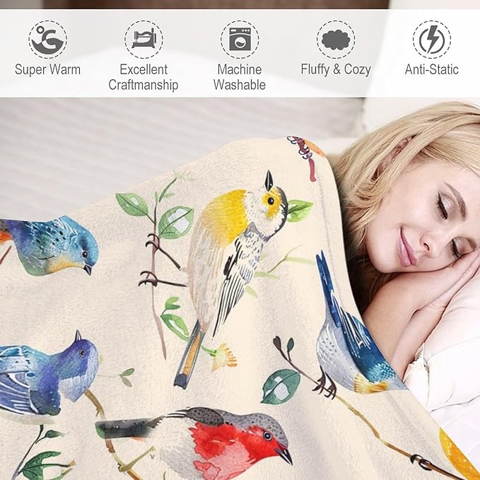 Birds Blanket Spring Gifts for Girls & Boys - Soft, Warm Fleece & Flannel Plush Blankets for Bed, Sofa, Couch - 40"x50"