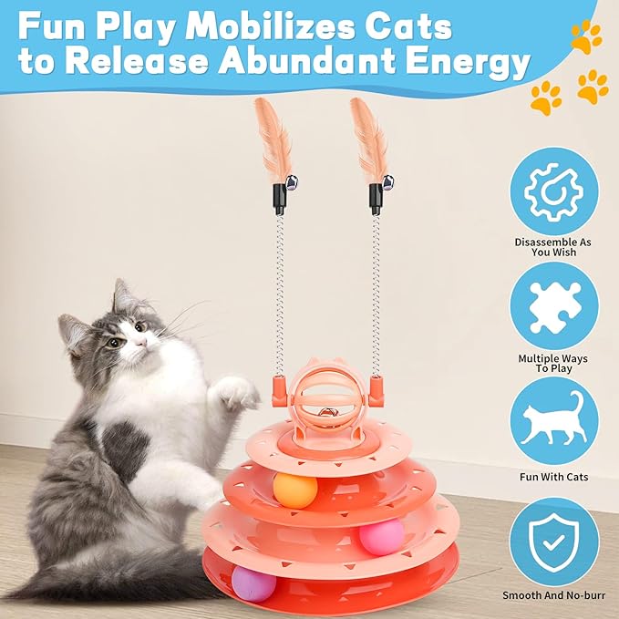 Cat Toys Interactive Cat Toys for Indoor Cats Kitten Toys Interactive Cat Toy Cat Puzzle Toy Cat Ball Toy with 2 Cat Teasers (Orange)