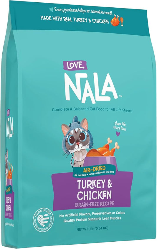 LOVE, NALA - Turkey & Chicken Air Dried Cat Food - Award Winning - Complete & Balanced Cat Food for All Life Stages- 1 Bag - 1 lb.