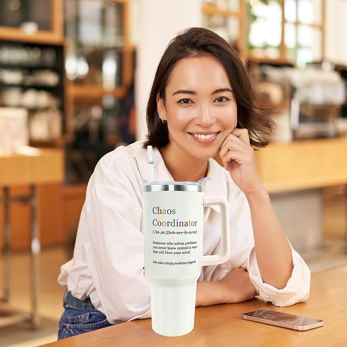 40 oz Tumbler with Handle and Straw Lid Leak Proof - Thank You Gifts for Women Travel Coffee Mug Insulated for Hot Cold Ice - Mothers Day Birthday Gifts for Women Nurse Teacher Mom Coworker Boss