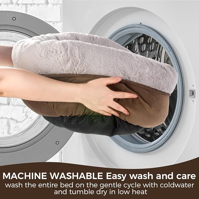 Cat Bed for Indoor Cats,Round Cat Bed for Small Pets,Washable Pet Bed with Non-Skid Bottom,Pet Bed for Puppy and Kitty,19 Inches,Brown