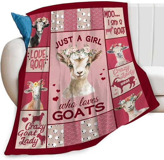 Goat Blanket Just A Girl Who Loves Goats Cute Pink Sheep Lamb Animal Print Throw Blankets for Sofa Stuff Decor Soft Cozy Fleece Plush Flannel for Baby Girls Women Adults Lover 40"x50"