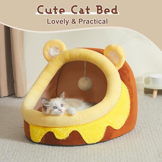 Jiupety Cute Cat Bed Honey Pot, Cat Bed for Indoor Cat, Soft Cozy Cat Bed Cave Fit for Cat Up to 16 Lbs and Puppy, Honeypot, M.