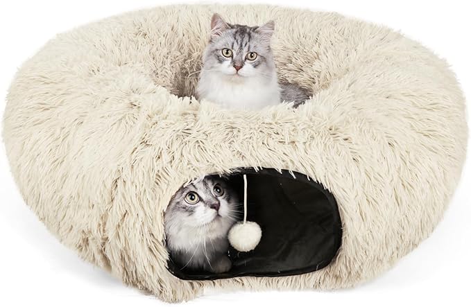 LifeIdeas Large Bed, Cat Tunnel Foldable Donut Tunnel with Fluffy Toy Balls and Washable Pads, Full for Kitten, Cat, Puppy, Ferret, Rabbit, Cat Tunnels for Indoor Cats