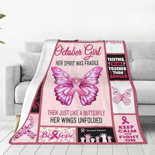 Breast Cancer Awareness Throw Blanket - Ultra Soft, Cozy Fuzzy Plush Fleece Lightweight Blanket - Gifts for October, Girls, Friends, Women, After Surgery - 60"X80"