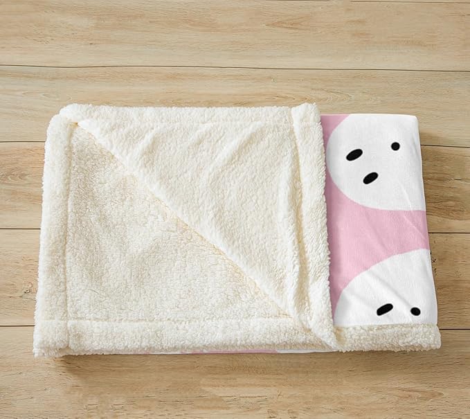 Pink Halloween Sherpa Blanket Queen 90"x90" Cartoon Pink Ghost Fleece Throw Blanket for Bed Sofa Couch Kids Kawaii Cute Plush Blanket Pink Fuzzy Blanket Bedroom Flannal Blanket