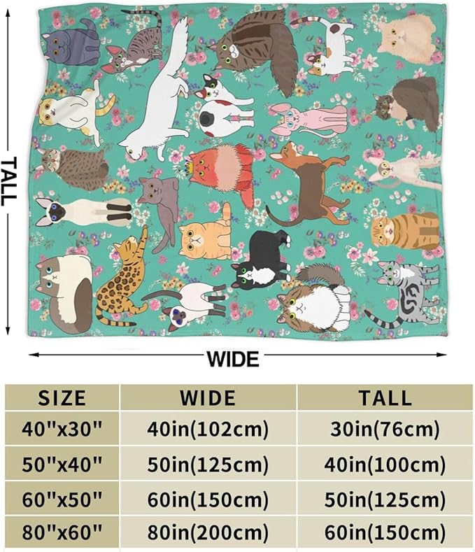 Cat Gifts Blanket 80"X60" Bed Throw Blanket Soft Lightweight Cozy Warm Blankets for Kids Teens Men Women