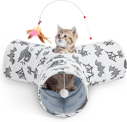 Tempcore Pet Cat Tunnel Tube Cat Toy 3 Way Collapsible, Cat Tunnels for Indoor Cats Self-Luminous，Kitty Tunnel Bored Cat Pet Toys Peek Hole Toy Ball Cat, Puppy, Kitty, Kitten, Rabbit