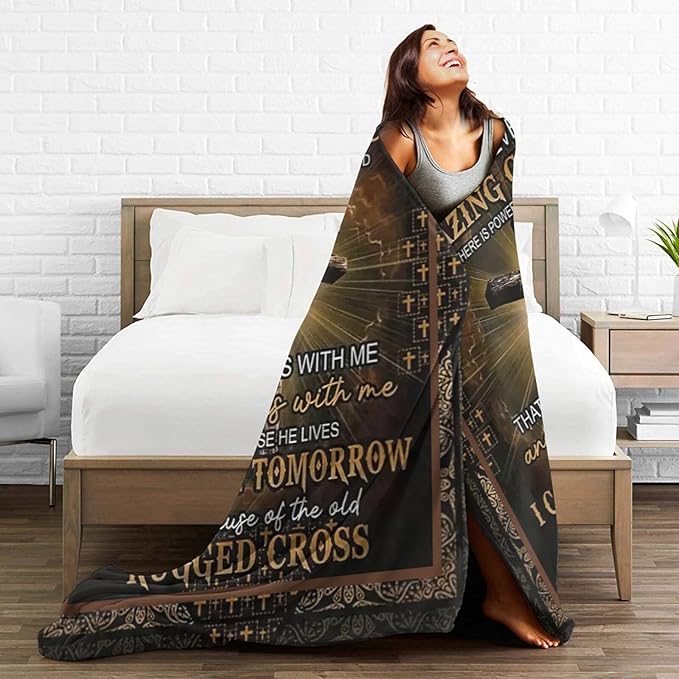 Retro Christian Cross Blanket Amazing Grace Throw Blanket Religious Decor Stuff Merch Cozy Flannel Fleece Soft Plush Fuzzy Warm Lightweight Bedding Christian Gifts for Women Men Girls Kids 50"X40"