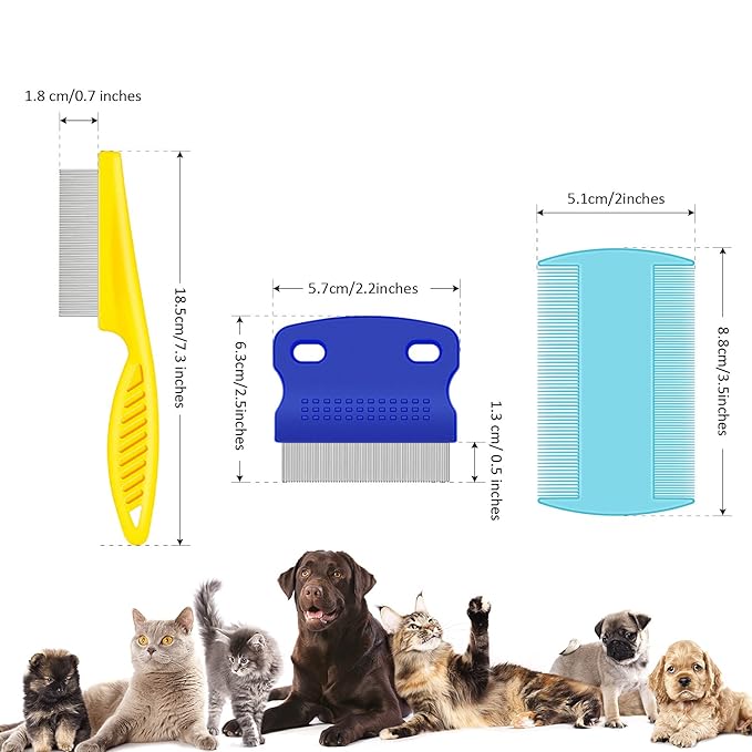 6 Pieces Pet Lice Combs Dog Grooming Flea Comb Cat Tear Stain Comb for Removal Dandruff, Hair Stain, Nit (Pink, Yellow, Dark Blue, Green, Blue, Orange)