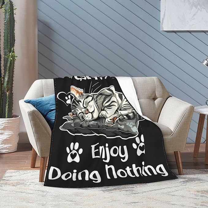 Funny Cats Throw Blanket - Cozy Print Flannel Fleece Soft Plush Fuzzy Warm Lightweight Bedding - Cat Decor Stuff Merch Gifts for Women Men Girls Kids - 50"X40"