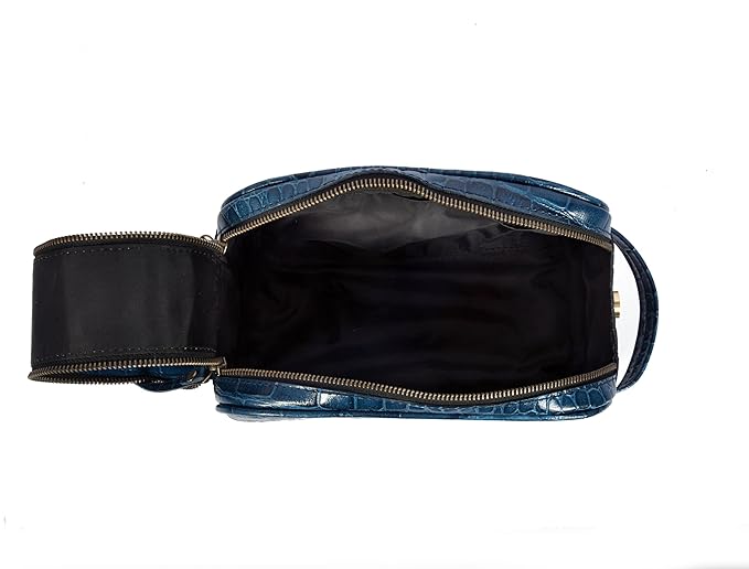 10" Premium Leather Toiletry Travel Pouch With Waterproof Lining | King-Size Handcrafted Vintage Dopp - Kit ~ Gift for Father's Day By Aaron Leather Goods (Egyptian Blue)