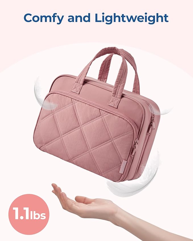 BAGSMART HangingToiletry Bag for Women, Puffy Travel Toiletry Bag with Jewelry Organizer, Waterproof Cosmetic Makeup Bag Compartment, Toiletries Kit Set for Traveling, Accessories, Essentials (M)