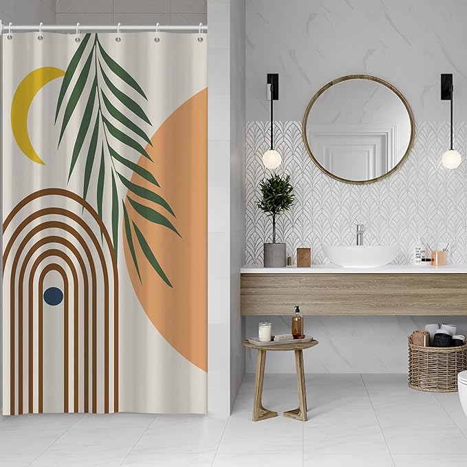 AWERT Small Half Size Stall Shower Curtain with 6 Hooks Shower Stall Curtain 36 x 72 Boho 36 inch Shower Curtain for Bathroom/RV and Camper (Boho)