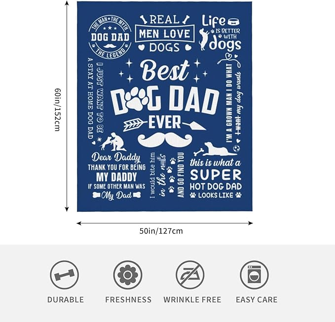 Dog Dad Gifts for Men, Dog Lover Gifts for Men, Best Dog Dad Ever, Gifts for Dog Dad, Dog Daddy Gifts, Dad Gifts from Dog, Dog Dad Birthday Gift, Dog Father Gift Blanket 60" X 50"