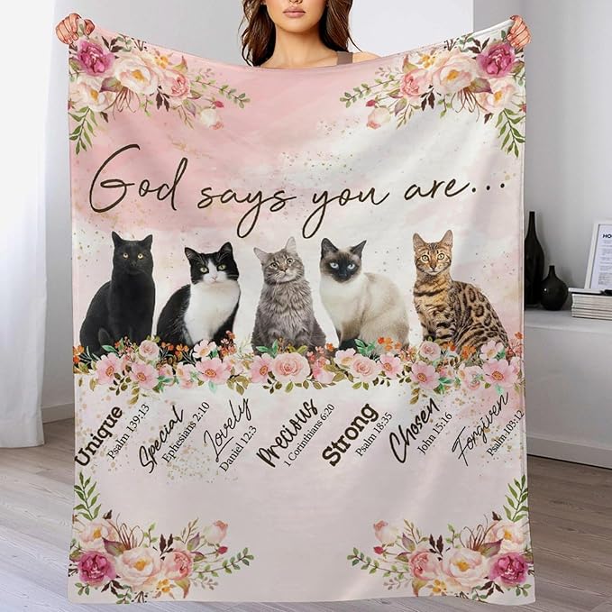 Cat Blanket Cat Gifts for Girls Boys Woman Kids Cat Lover God Says You are Throw Blankets Soft Blanket Warm Fleece Flannel Plush Blankets for Bed Sofa Couch 40"x50"