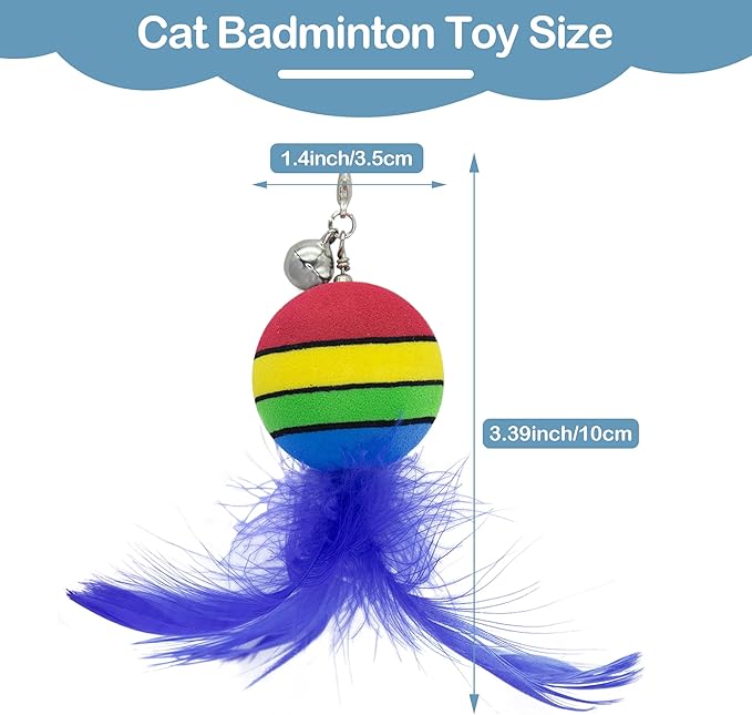 PET SHOW 5 Pack 1.4" Cat Feather Toys Balls with Bell Soft EVA Foam Colorful Rainbow Toy Balls Interactive Kitten Cats Pets Indoor Outdoor Play Activity Chase Training
