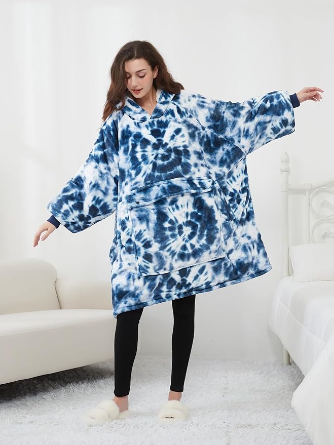 KFUBUO Wearable Blanket Hoodie for Adult Sherpa All Patterns Oversized Hoodie Sweatshirt Blanket with Pockets Birthday Gifts for Women Tie Dye