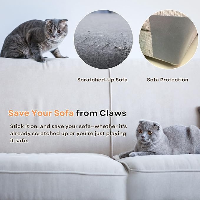 Cat Scratch Mat (Grey, 5-Pack, 9.8''*18.8''), Furniture Protector from Cats Scratching, Strong Self-Adhesive Backing for Easy and Sturdy Application, Versatile for Cat Trees, Posts, and Beds