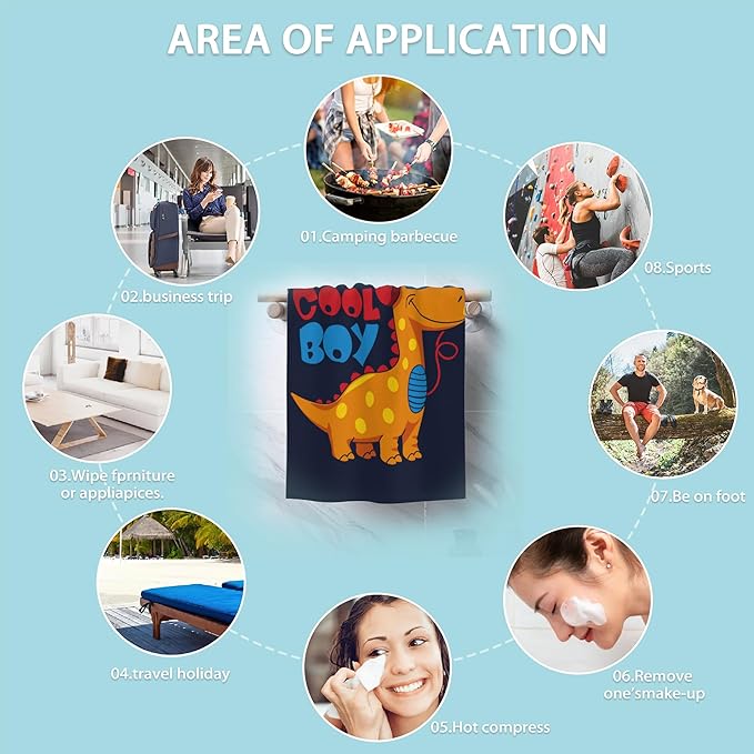 Cute Dino 2 Pack Hand Towels for Bath,Cartoon Dinosaur Decorative Towels Highly Absorbent Soft Towels for Bathroom Beach Kitchen Spa Gym Face Towel 14x28 Inch