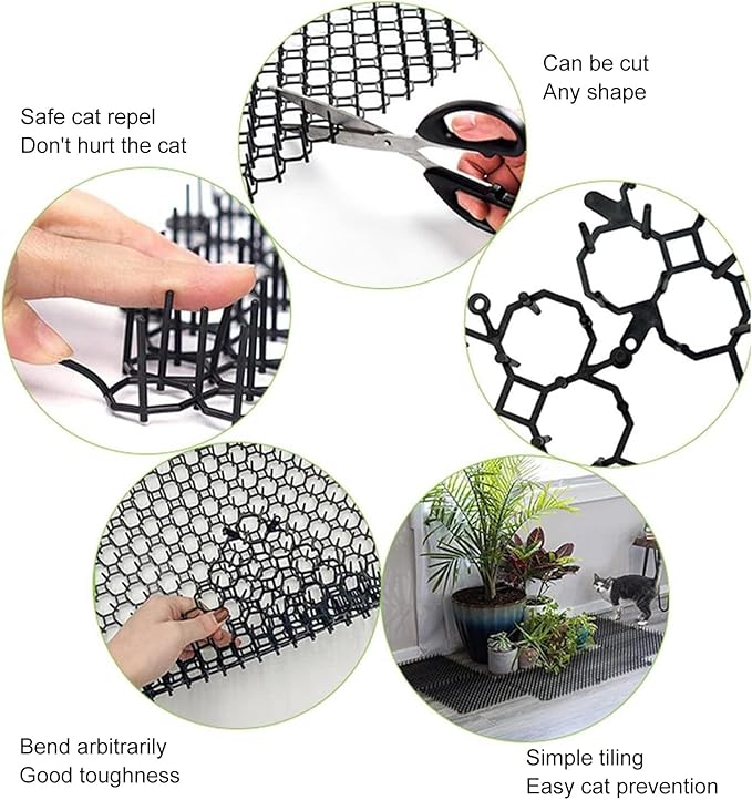 TOPINCN 12 Pack Cat Repellent Mat, Cat Deterrent Mat Cat Spike Mat Anti Cat Mat Scat Mat for Outdoor Garden Window Sofa, Plastic Cat Deterrent Furniture Plant Protectors from Cats Dogs
