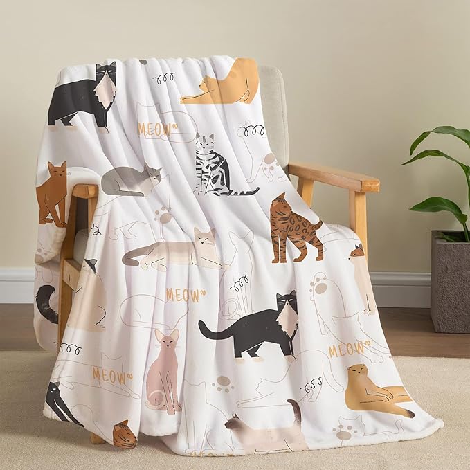 Tupmnbry Cat Blanket Animals Pet Print Throw Blanket Cat Gifts for Cat Lovers Soft Flannel Throw Blanket Lightweight Fluffy Plush Fuzzy Bed Blanket for Couch 60"X80"