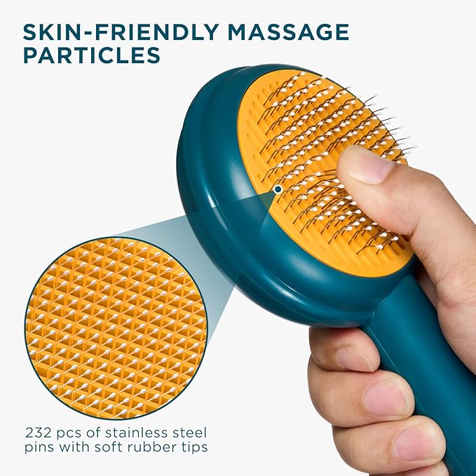 HICC GROOM! Grooming Brush for Pets, Self Cleaning Cat Brush with Release Button, Shedding Brush for Short or Long Haired Cats/Dogs/Rabbits, Massage Removes Loose Fur, Tangles (Blue)