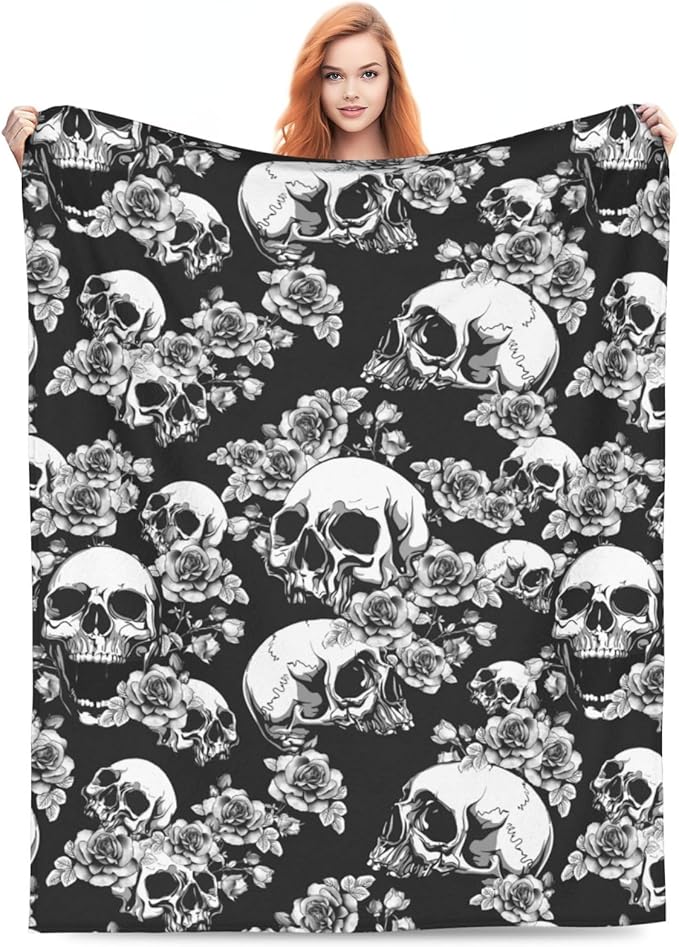 Ultra-Soft Microfiber Throw Blanket 330 GSM Fuzzy Fleece Blanket for Adults Kids Gift Couch, Sofa, Bed Skull Floral 50"X40"