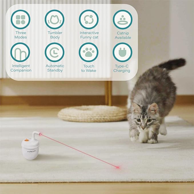 CALEMBOU Cat Laser Toy,Pet Automatic Laser Cat Toys for Indoor Cats Kitten Tumbler Interaction Toys, USB Charging, 360 Degree Irregular Rotation Three Adjustable Modes