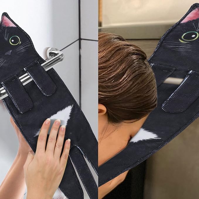 Cat Funny Hand Towels for Bathroom Kitchen- Cute Decorative Kitten Decor Hanging Face Towels- Unique Housewarming Valentines Mothers Birthday Gifts for Women Mom Cat Lovers