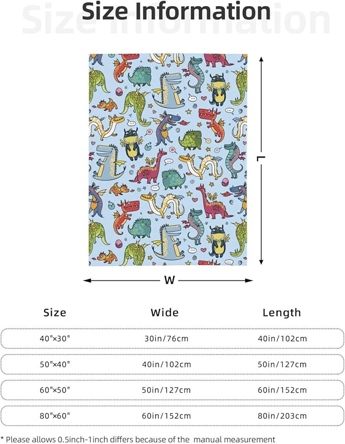 Kids Cute Dragon Print Blanket Throw 80"x60", Plush Flannel Blankets with Dragons, Soft Warm Decorative for Kids Women Adults