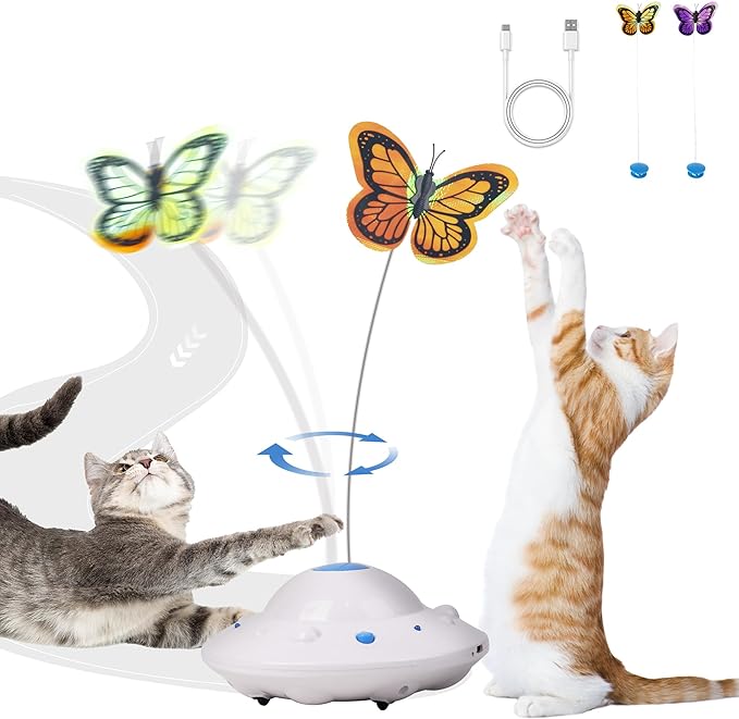 Self Moving Cat Toy for Indoor Cats, Electronic Cat Butterfly Toy, Interactive Automatic Rechargeable Toy for Kitten Chasing with LED Light