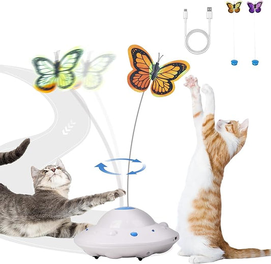 Self Moving Cat Toy for Indoor Cats, Electronic Cat Butterfly Toy, Interactive Automatic Rechargeable Toy for Kitten Chasing with LED Light