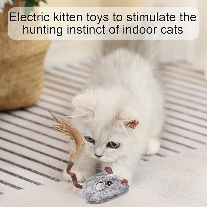 Suhaco Cat Toys for Indoor Cats Automatic Random Moving Mouse Kitten Toys, Interactive Kitty Mice Toys Electric Cat Toys with Feather Tail for Boredom USB Rechargeable Kitty Toys