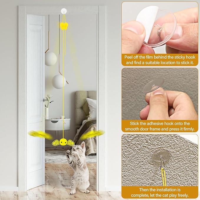 8 PCS Cat Feather Toys Cat Toys Hanging, Interactive Hanging Cat Toy Door Cat Teaser Retractable Door Frame Cat Hunting Toy, Cat Mouse Toy Hanging String Toys for Indoor Kitten Self Play Exercise