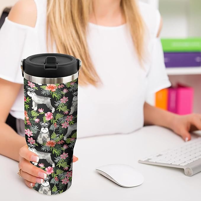 30 Oz Schnauzer Tumbler with Handle and Straw, Dog Mug Insulated Dog Coffee Mug, Double Wall Stainless Steel Schnauzer Coffee Mug, Dog Dad Mug or Dog Mom Tumbler Schnauzer Gifts for Women and Men