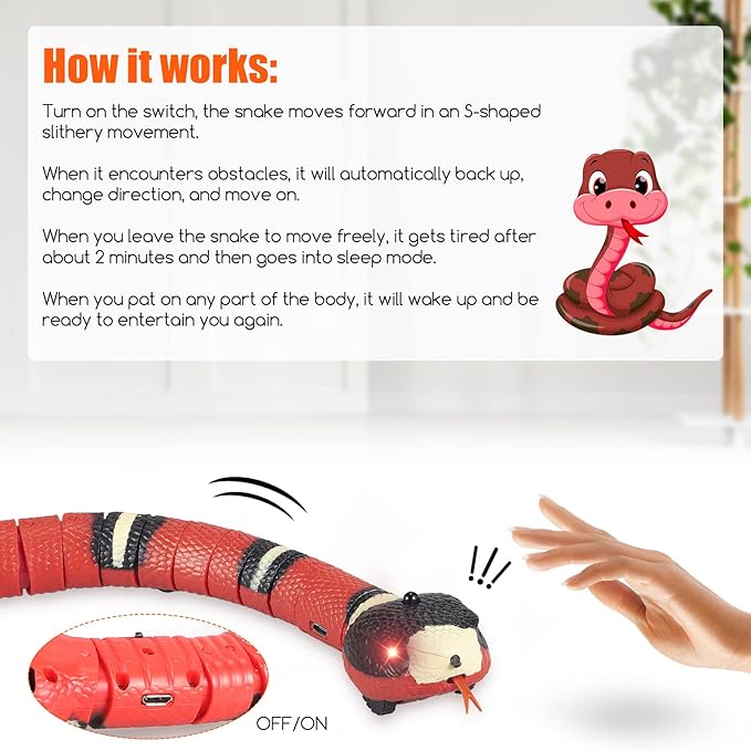 Cat Toys Electronic Smart Sensing Snake Toy for Pet Cat Toy Cat Interactive Toys with Sensing and Obstacle Avoidance Function USB Snake Toy Keep Cats Busy, Cat Toys