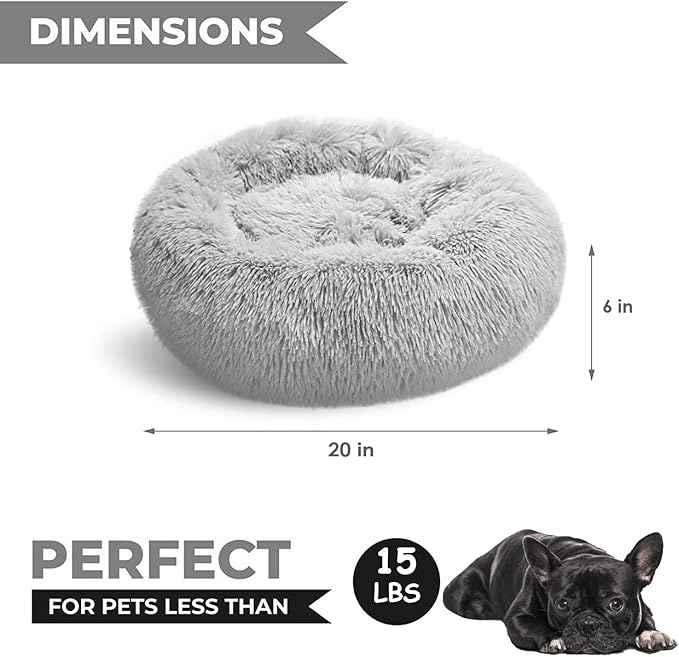 Whiskers & Friends Small Dog Bed Washable, Fluffy Dog Beds for Small Dogs, Round Cat Beds for Indoor Cats, Calming Pet Bed, Donut Cat Bed