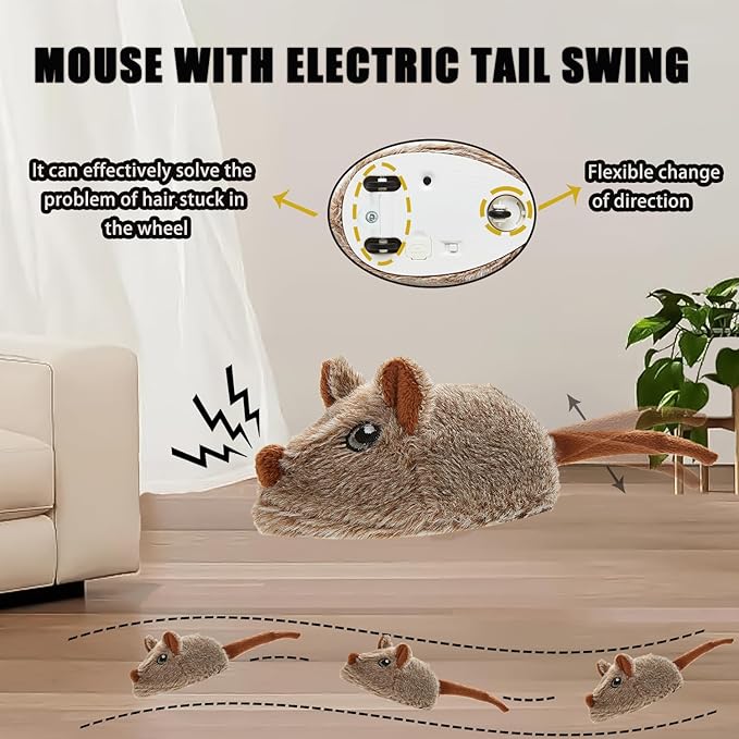 Interactive Cat Toys for Indoor Cats, Automatic Moving Mice Toy with Electronic Real Squeaky Sound, Cat Mouse Toys Self Play Exercise