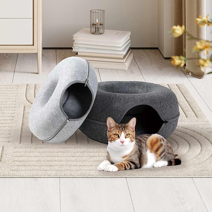 Cat Cave for Indoor Cats, Cat Donut Cat Tunnel Bed, Scratch Resistant Cat Toys for Medium Large Cats up to 30 lbs (Blue, Large)