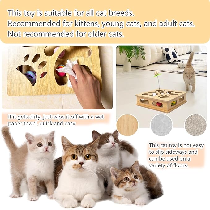 Interactive Cat Toys Puzzle Wood Box, Indoor Sports Entertainment Hunting Cat Toys, Stimulate Cat Sports Vitality (Burlywood)